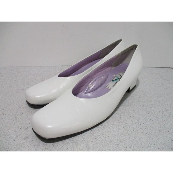 *Designer Ros Hommerson Off White Squared Almond Toe Dress Pumps - Size 10.5M - Picture 3 of 8